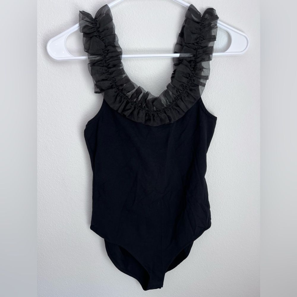 & Other Stories Black Bodysuit with Ruffled Neckline